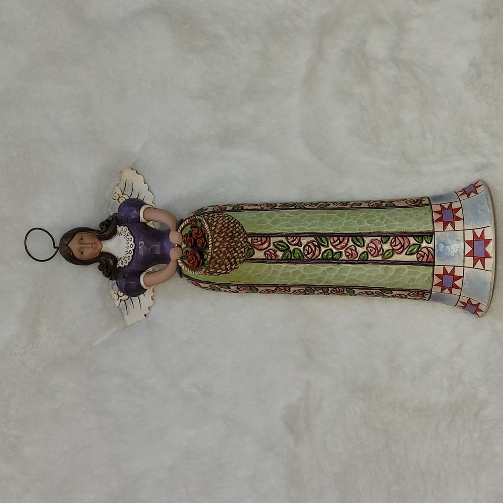 Jim Shore Heartwood BASKET OF BEAUTIES Tall Resin Angel Flowers Figurine